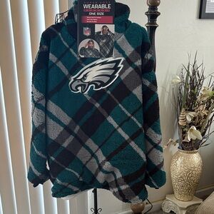 NFL Philadelphia Eagles Plaid Wearable Blanket - Teal, Black, Gray